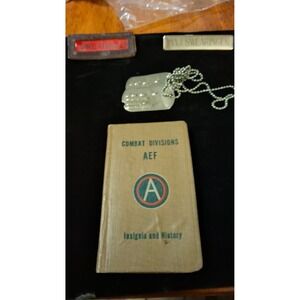 Vintage WWI WWII Military Lot Combat Divisions AEF Book Dog Tags Patches Medals